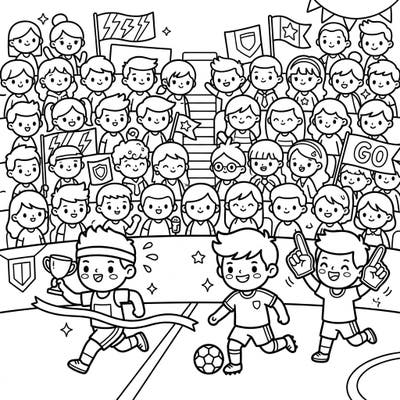 Get ready for a winning coloring adventure with this adorable sporting event scene! Designed for toddlers, this page features chunky lines and simple shapes, perfect for little hands to explore the joy of sports and coloring.