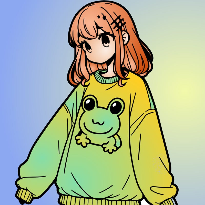 girl wearing frogging sweatshirt