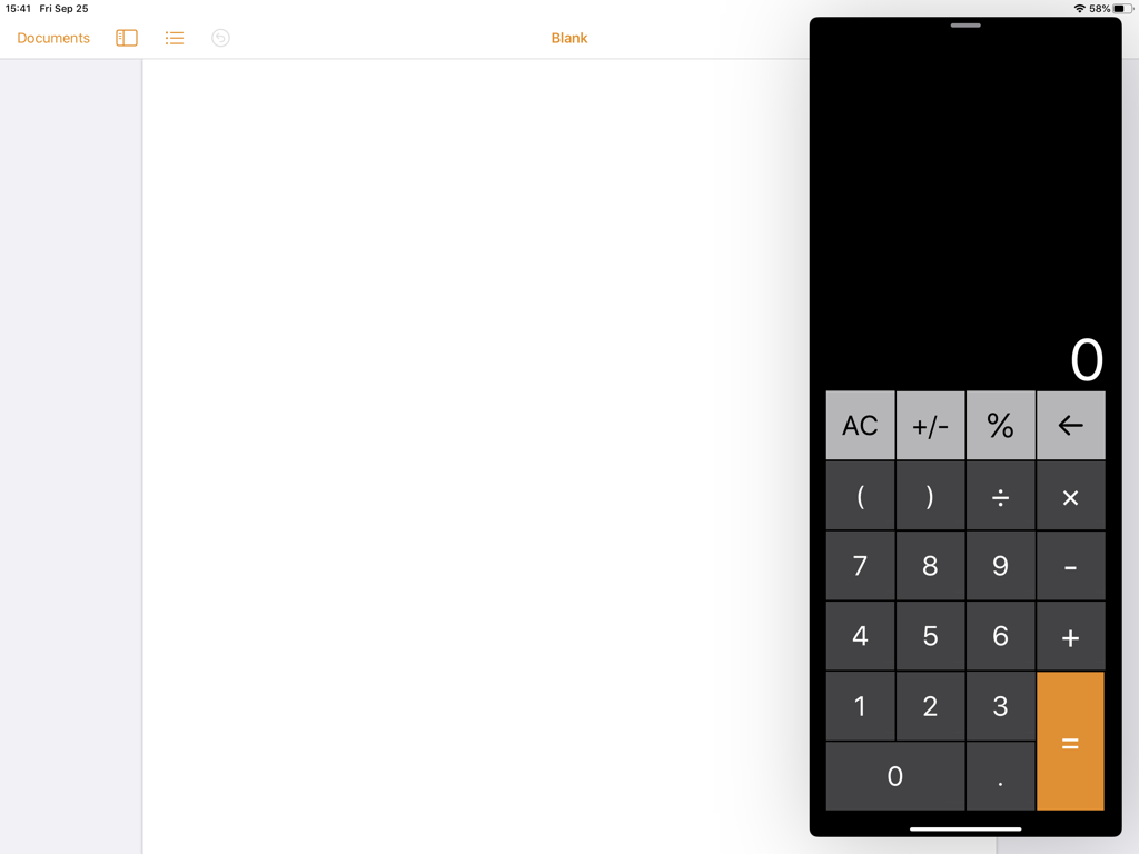 Calculator for iPad app in Slide Over multitasking view