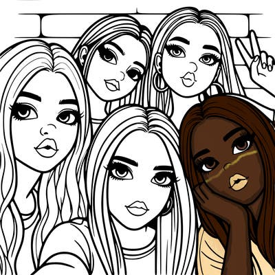 group of teen girls friends y2k up close in a selfie