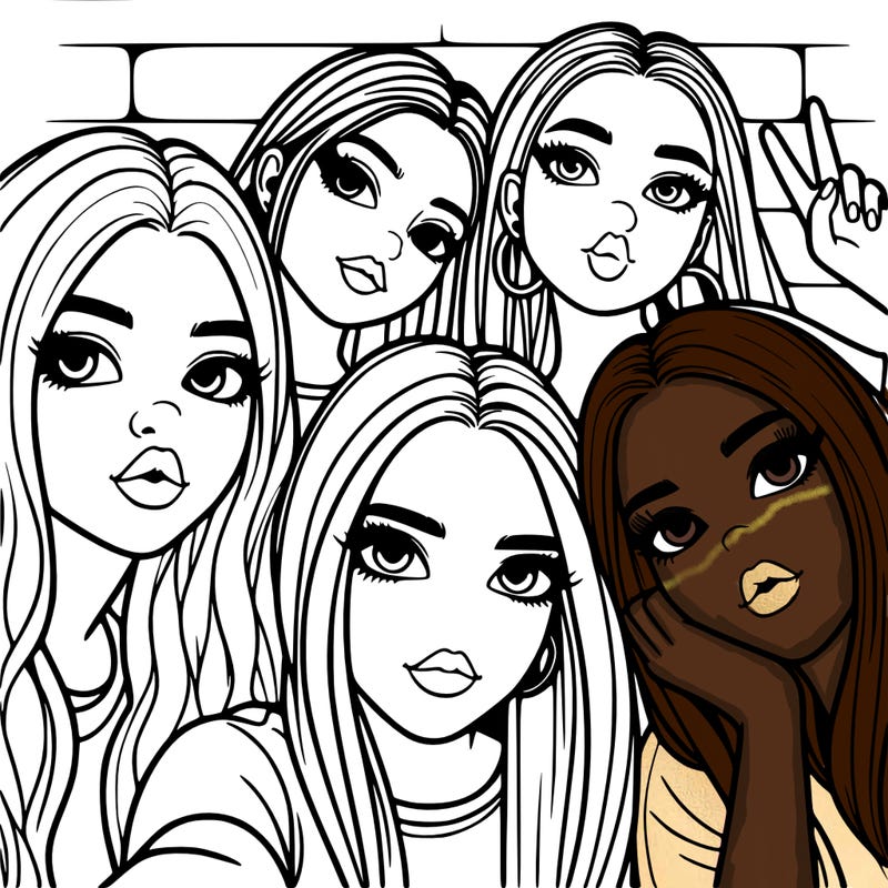 group of teen girls friends y2k up close in a selfie