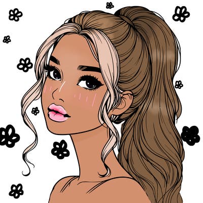 realistic girl with a ponytail on her hair and lips