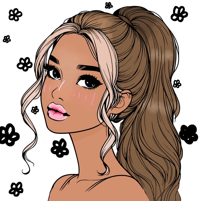 realistic girl with a ponytail on her hair and lips