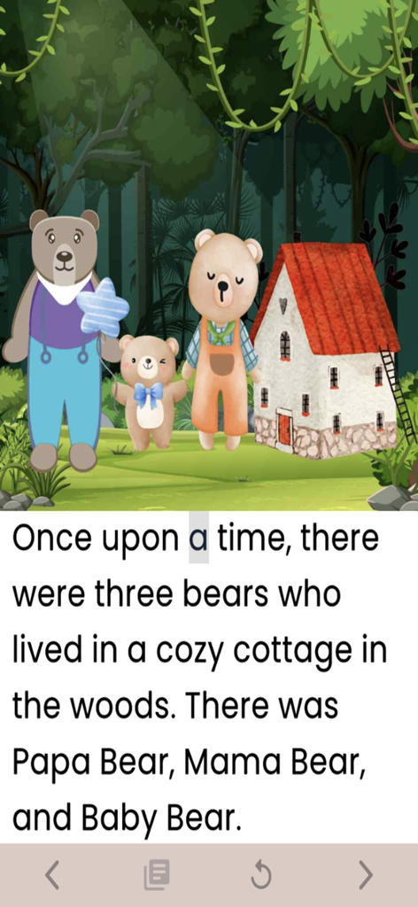Children's Books Read Aloud - Illustration of three bears and a cottage with highlighted read aloud text