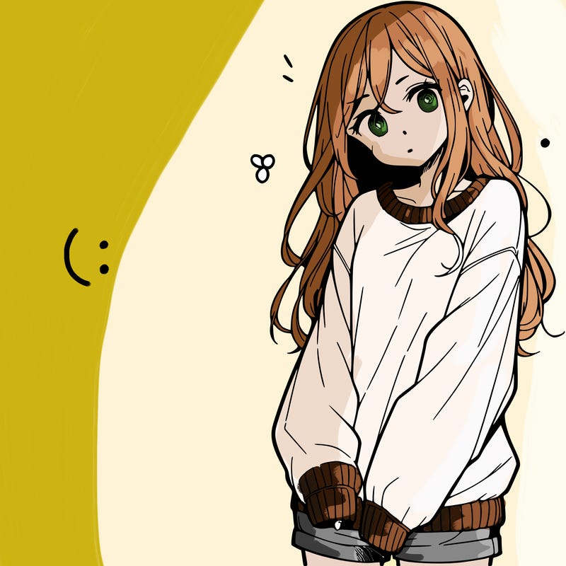 manga teen girl  in a sweater and baggy pants