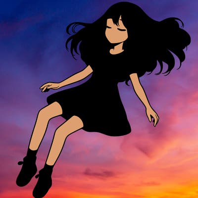 realistic girl floating