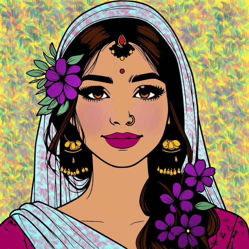 realistic girl with flowers