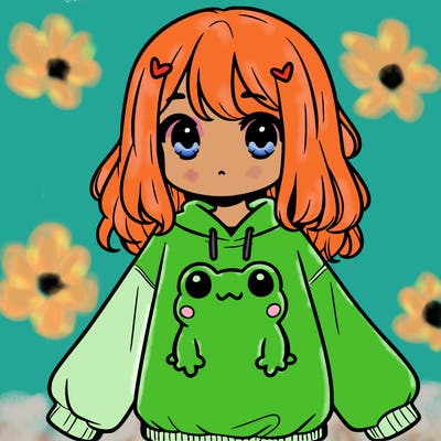 girl wearing frogging sweatshirt