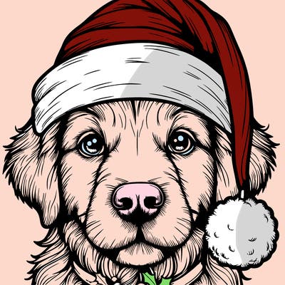 realistic dog with a christmas hat