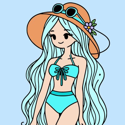 a girl in a bikini with long hair