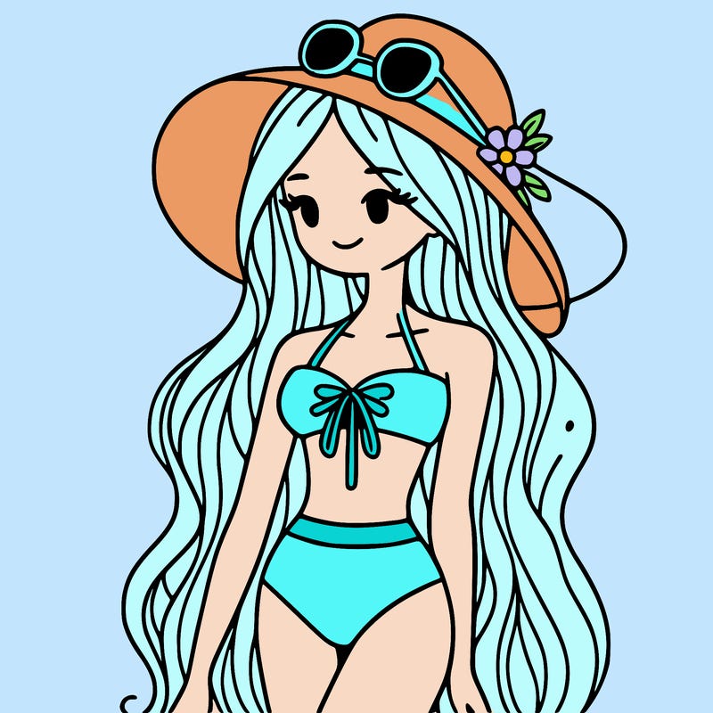 a girl in a bikini with long hair