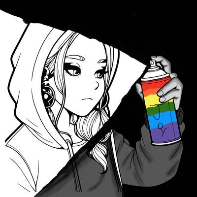 a realistic girl, spray painting