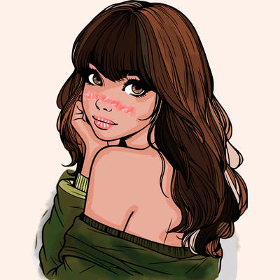 realistic girl with bangs looking over her shoulder