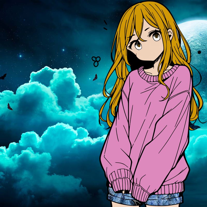 manga teen girl  in a sweater and baggy pants