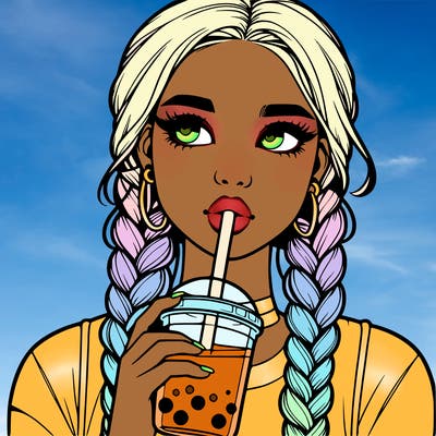 realistic girl with braided hair drinking boba
