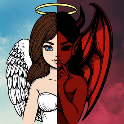 realistic angel half demon