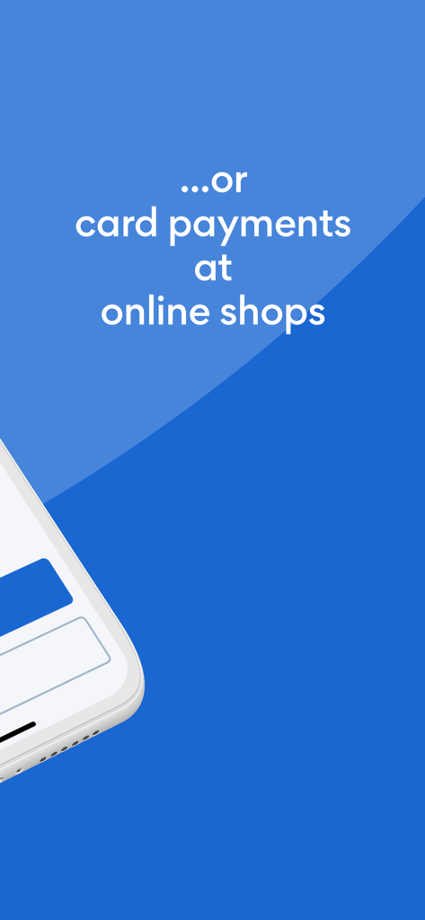 Pantalla de la aplicación s Identity que muestra pagos seguros con tarjeta en tiendas en línea