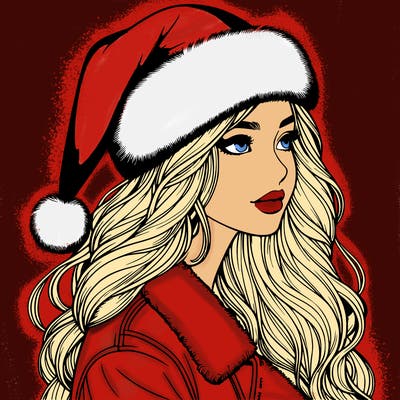 realistic girl in santa hat