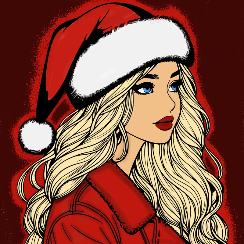 realistic girl in santa hat