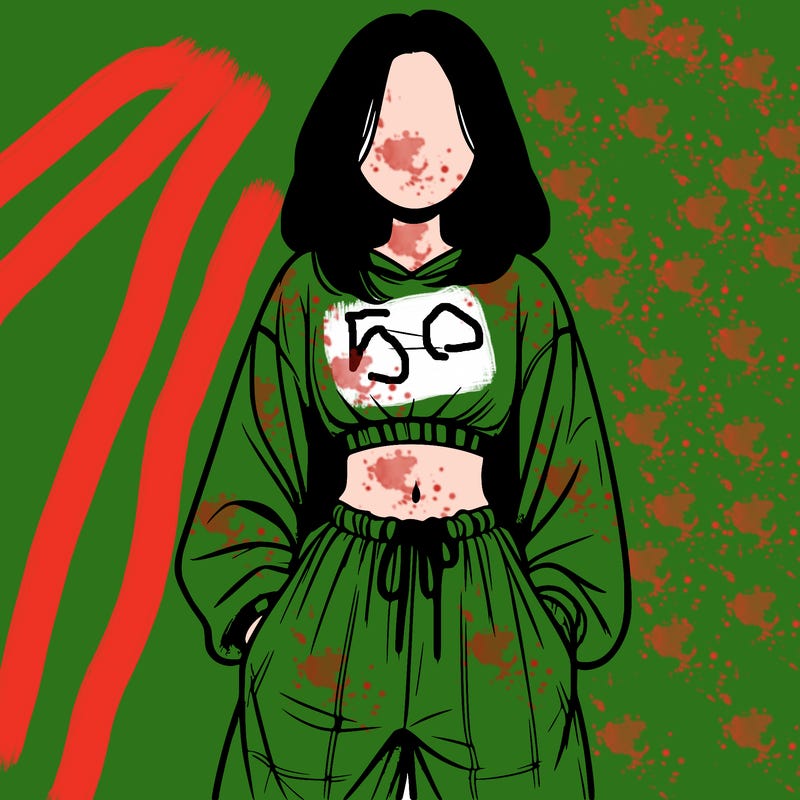 realistic girl faceless with baggy pants and a crop top