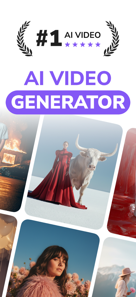 Interface do aplicativo Pictory AI Video Generator mostrando recursos de criação de vídeo cinematográfico