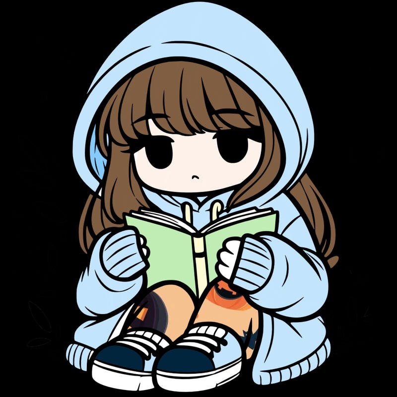 girl in oversized hoodie reading a book