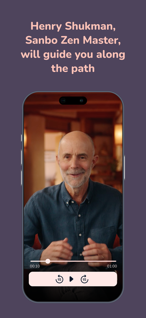 The Way - Guided Meditation - Portrait of Zen Master Henry Shukman on a mobile phone screen for guided meditation