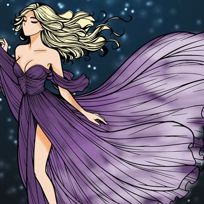 realistic woman in dress flowing the the wind