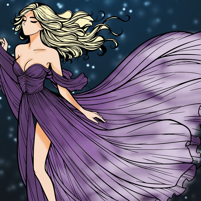 realistic woman in dress flowing the the wind