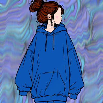 realistic girl with a oversized sweatshirt on and a bun