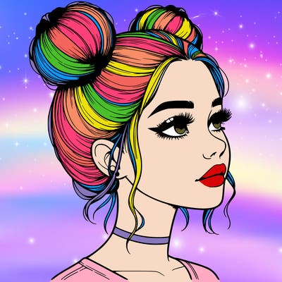 realistic girl with buns on the top of her head