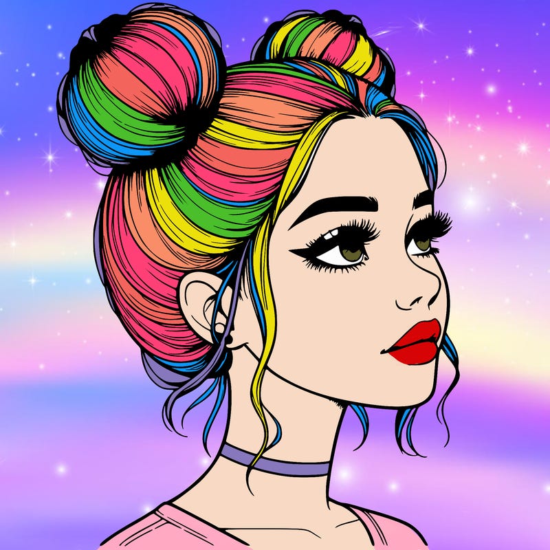 realistic girl with buns on the top of her head