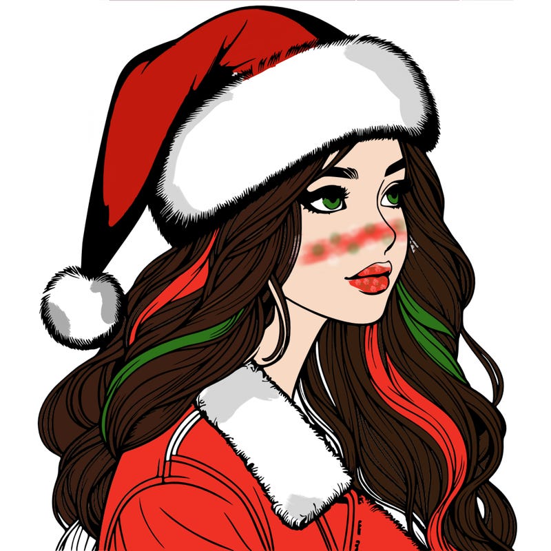 realistic girl in santa hat