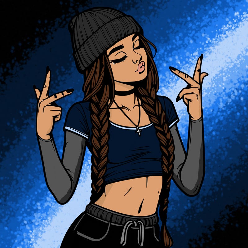 realistic teenage girl with braids and a beanie and crop top doing 🫶🏼