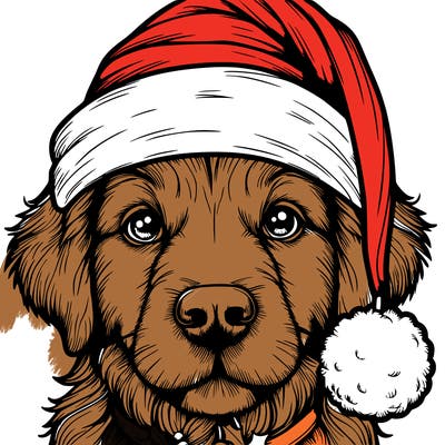 realistic dog with a christmas hat