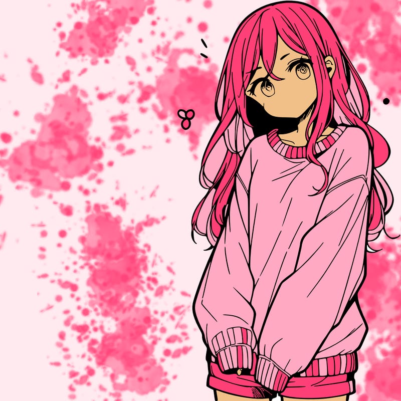 manga teen girl  in a sweater and baggy pants