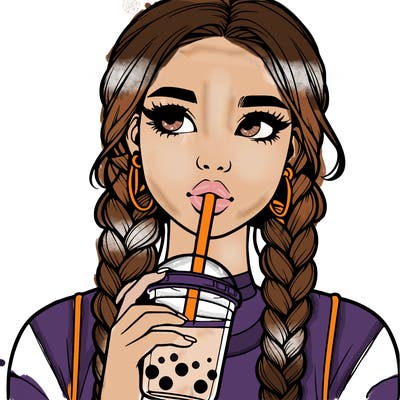 realistic girl with braided hair drinking boba