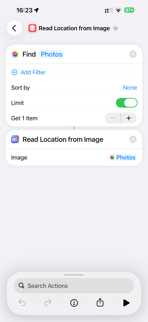 Image Actions - 写真から位置データを読み取るために画像アクションを使用したAppleショートカットインターフェース