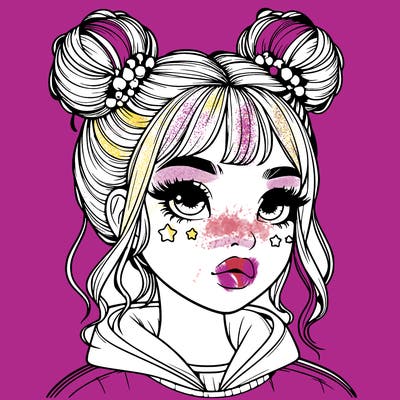 realistic girl with space buns