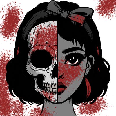 realistic girl with half skull mask