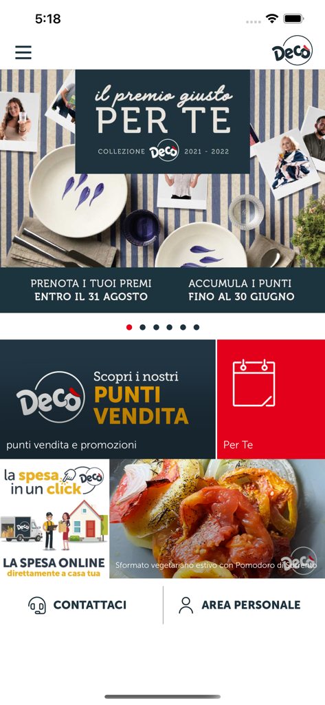 Decò Multicedi - Deco Multicedi mobile app home screen featuring loyalty rewards store locator and online grocery options