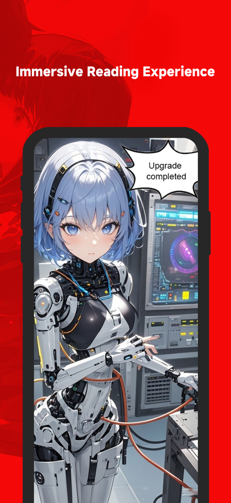 ReadManga - ReadManga app interface displaying a high-definition futuristic anime character on a smartphone screen.