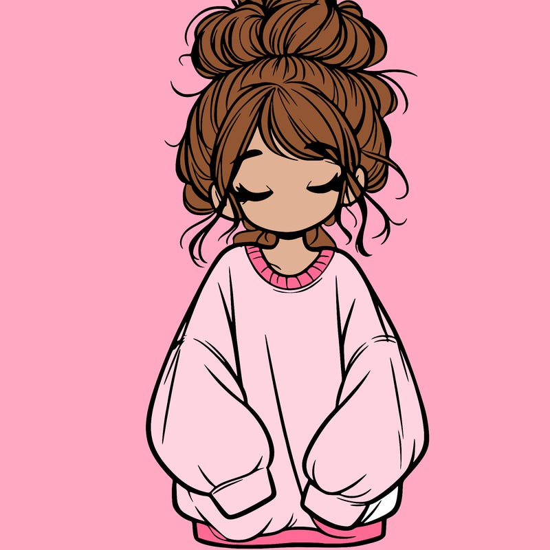 girl with baggy sweatshirt and messy bun