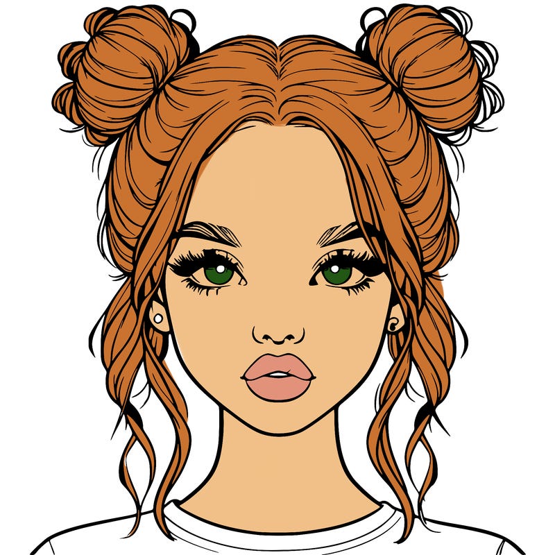 realistic girl with two buns in hair and lips
