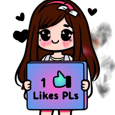 girl holding a sign saying 10 likes pls