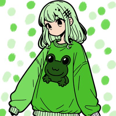 girl wearing frogging sweatshirt