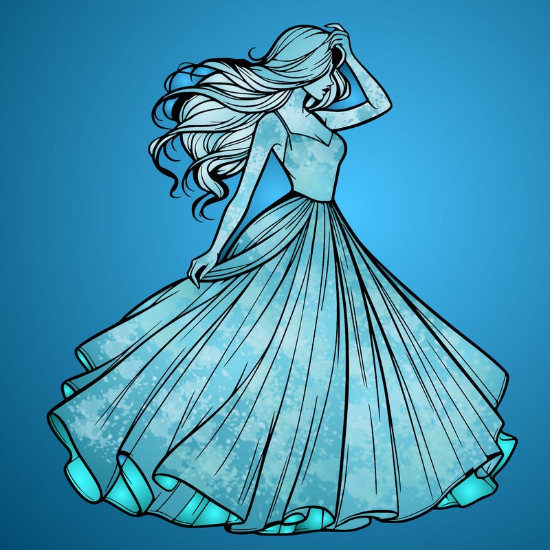 realistic woman with dress flowing in the wind