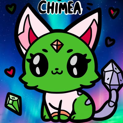 cute cartoony crystal cat with "chimea" written above