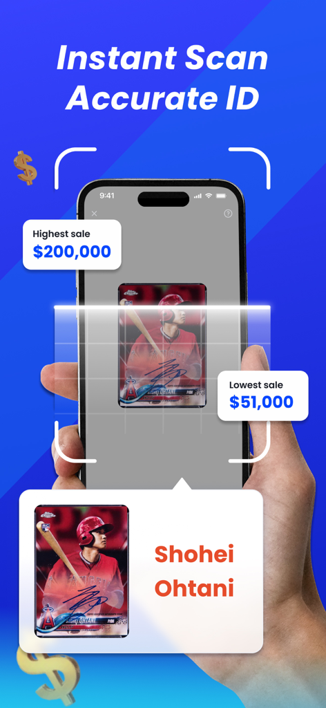 Cardly: AI Sports Card Scanner - Cardly AI app scanning a Shohei Ohtani baseball card to show identification and market value