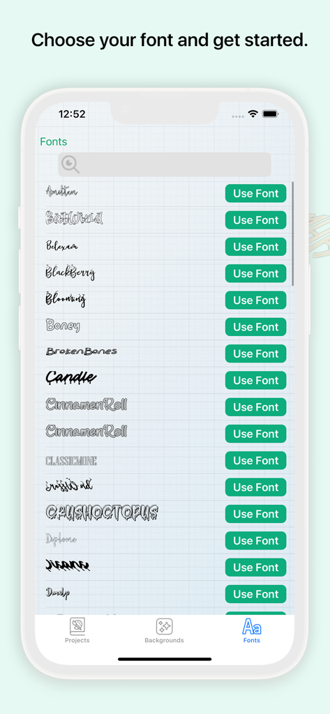 Monograms for Cricut - A mobile app screen showing a selection of creative monogram fonts for Cricut projects